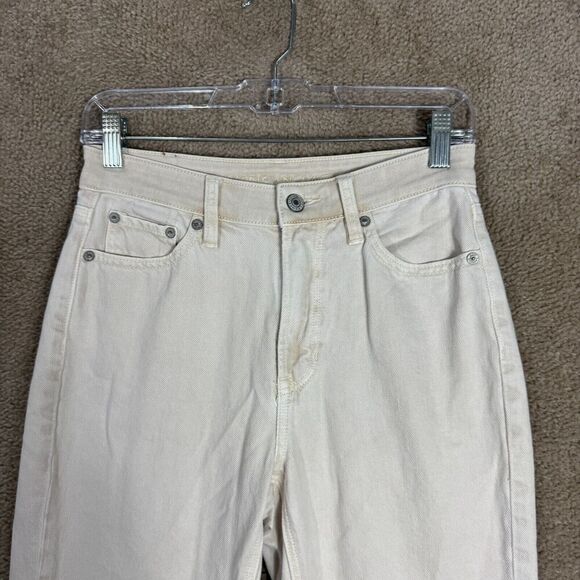 American Eagle Mom Jeans Womens Size 0 Light Beige Straight Leg High Rise Denim - Picture 2 of 12
